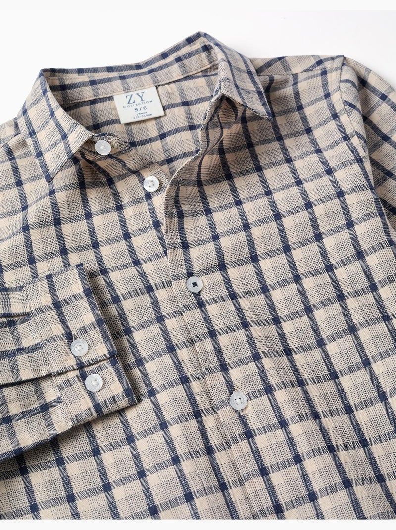 Camicia a manica lunga in cotone con motivo a quadri Blu scuro - Kiabi