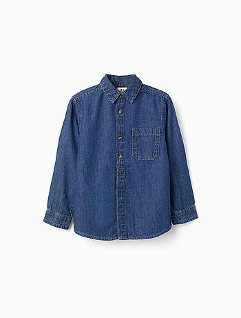 Camicia a manica lunga in denim con tasca sul petto