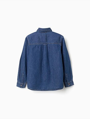 Camicia a manica lunga in denim con tasca sul petto