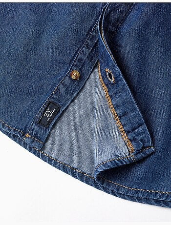 Camicia a manica lunga in denim con tasca sul petto