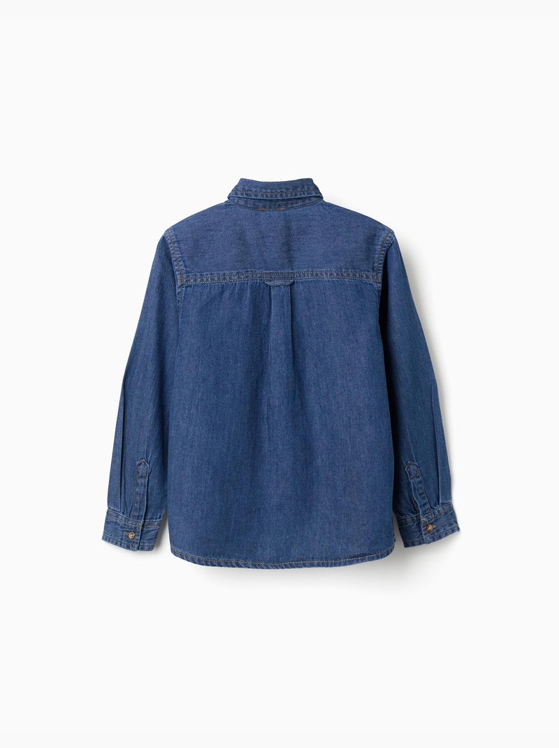 Camicia a manica lunga in denim con tasca sul petto Blu Blu - Kiabi