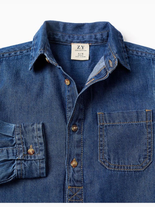 Camicia a manica lunga in denim con tasca sul petto - Kiabi
