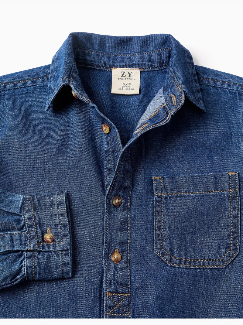 Camicia a manica lunga in denim con tasca sul petto Blu Blu - Kiabi