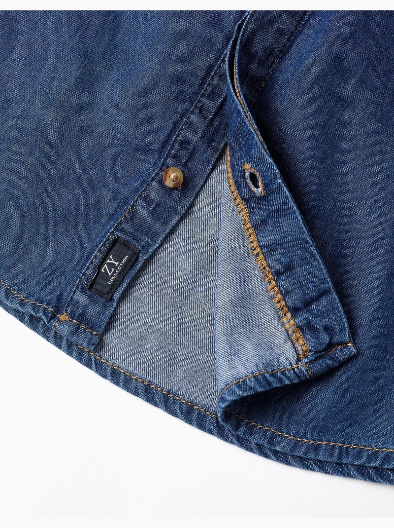 Camicia a manica lunga in denim con tasca sul petto Blu Blu - Kiabi