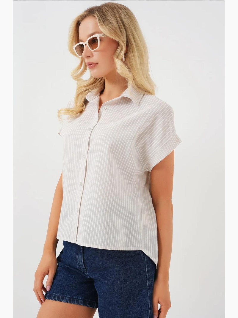 Camicia a maniche corte a righe bdart Crema - Kiabi