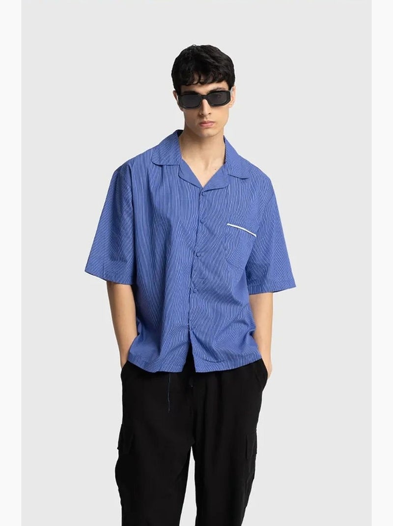 Camicia a maniche corte a righe sottili giesto Blu - Kiabi