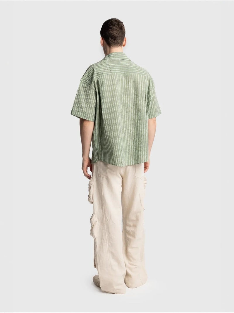 Camicia a maniche corte a righe testurizzate con taschino giesto Verde - Kiabi
