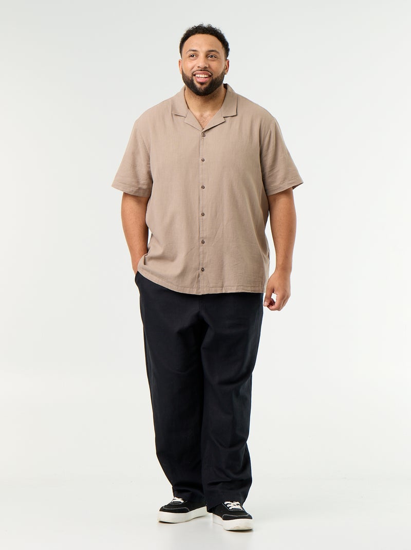 Camicia a maniche corte a tinta unita Beige - Kiabi