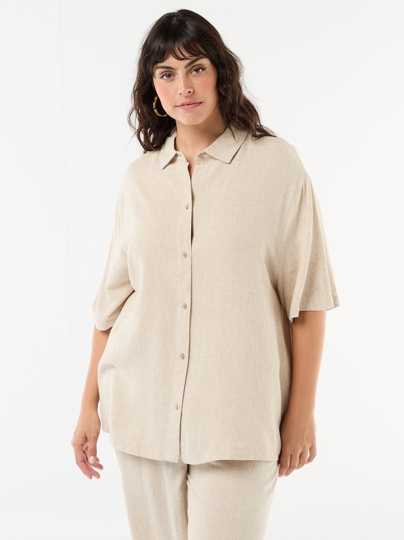 Camicia a maniche corte abbottonata Beige - Kiabi