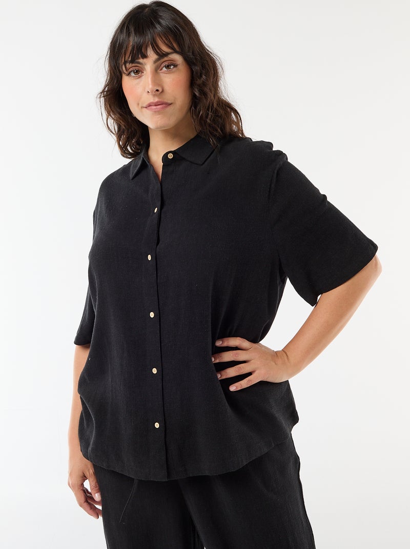 Camicia a maniche corte abbottonata Nero - Kiabi