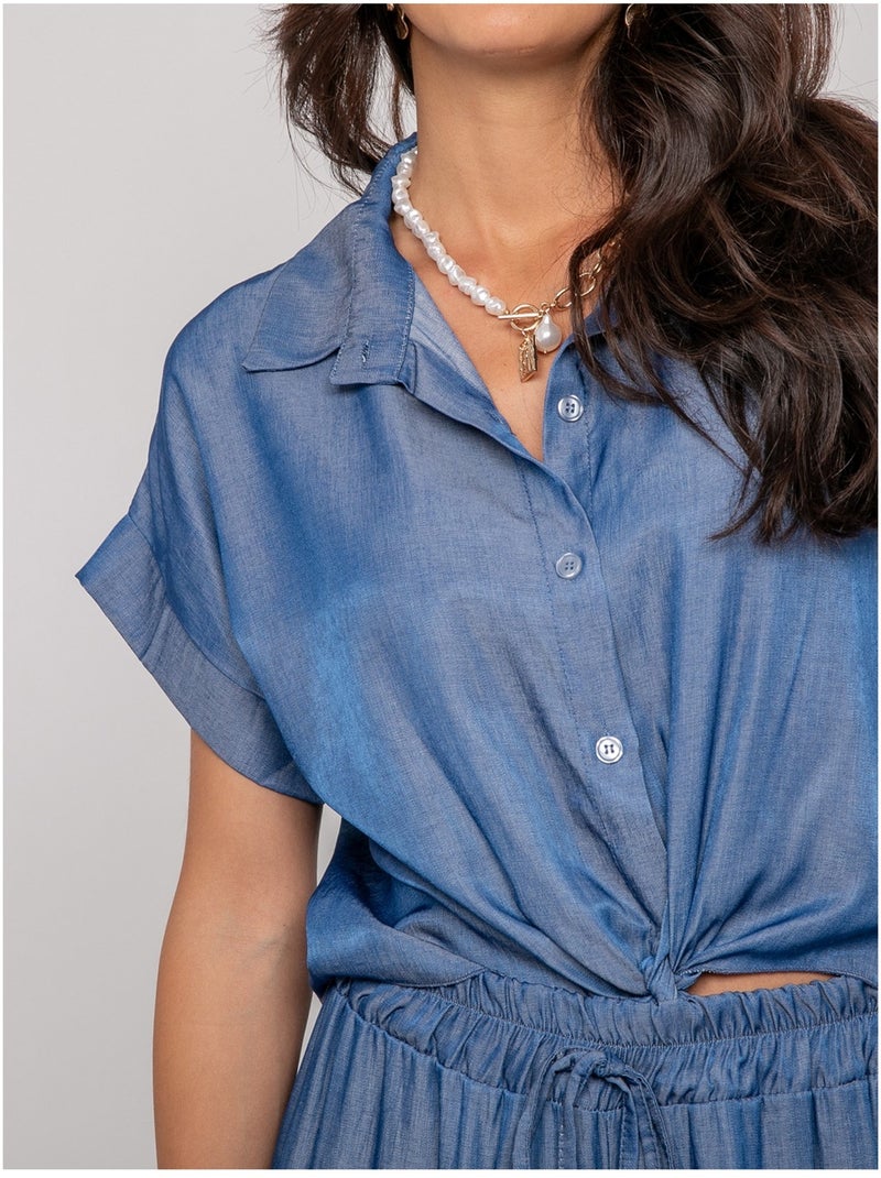 Camicia a maniche corte annodata OMERLIE Blu - Kiabi