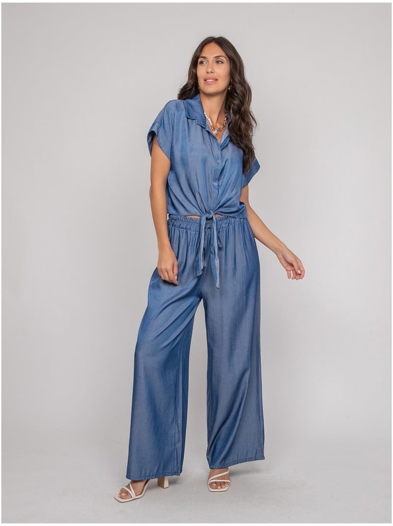 Camicia a maniche corte annodata OMERLIE Blu - Kiabi