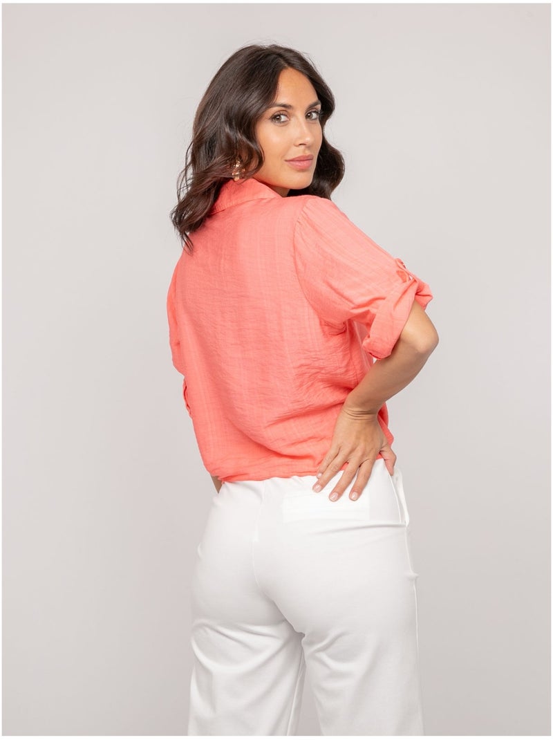 Camicia a maniche corte annodata OVELIE Arancione corallo - Kiabi