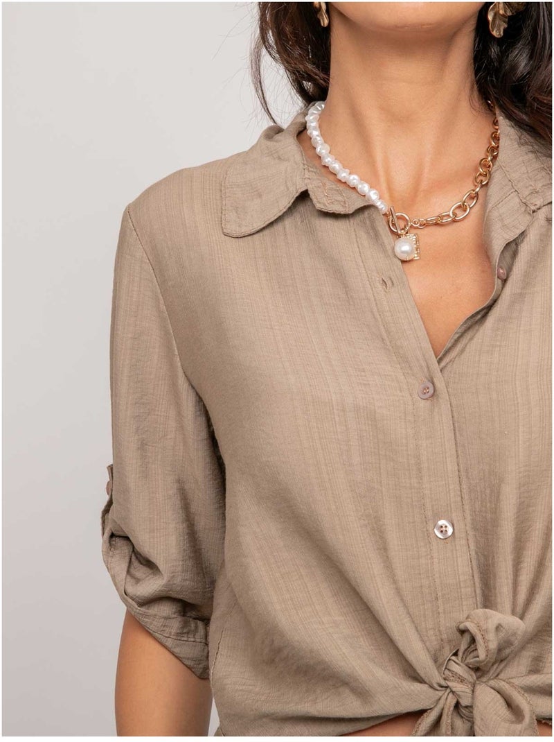 Camicia a maniche corte annodata OVELIE Beige - Kiabi