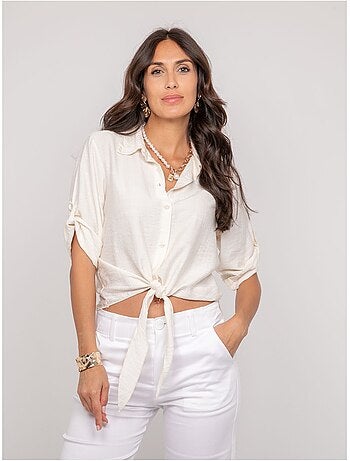 Camicia a maniche corte annodata OVELIE