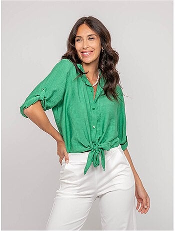 Camicia a maniche corte annodata OVELIE