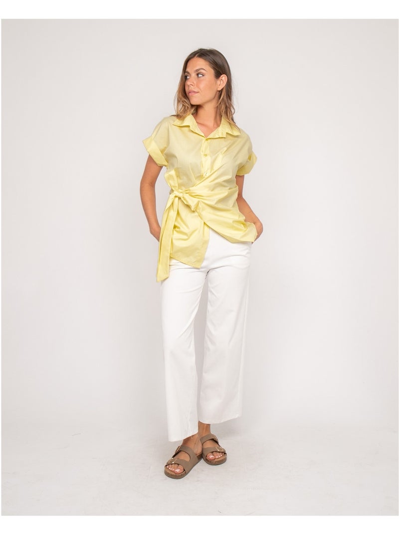 Camicia a maniche corte annodata sul lato OMERVA Giallo - Kiabi