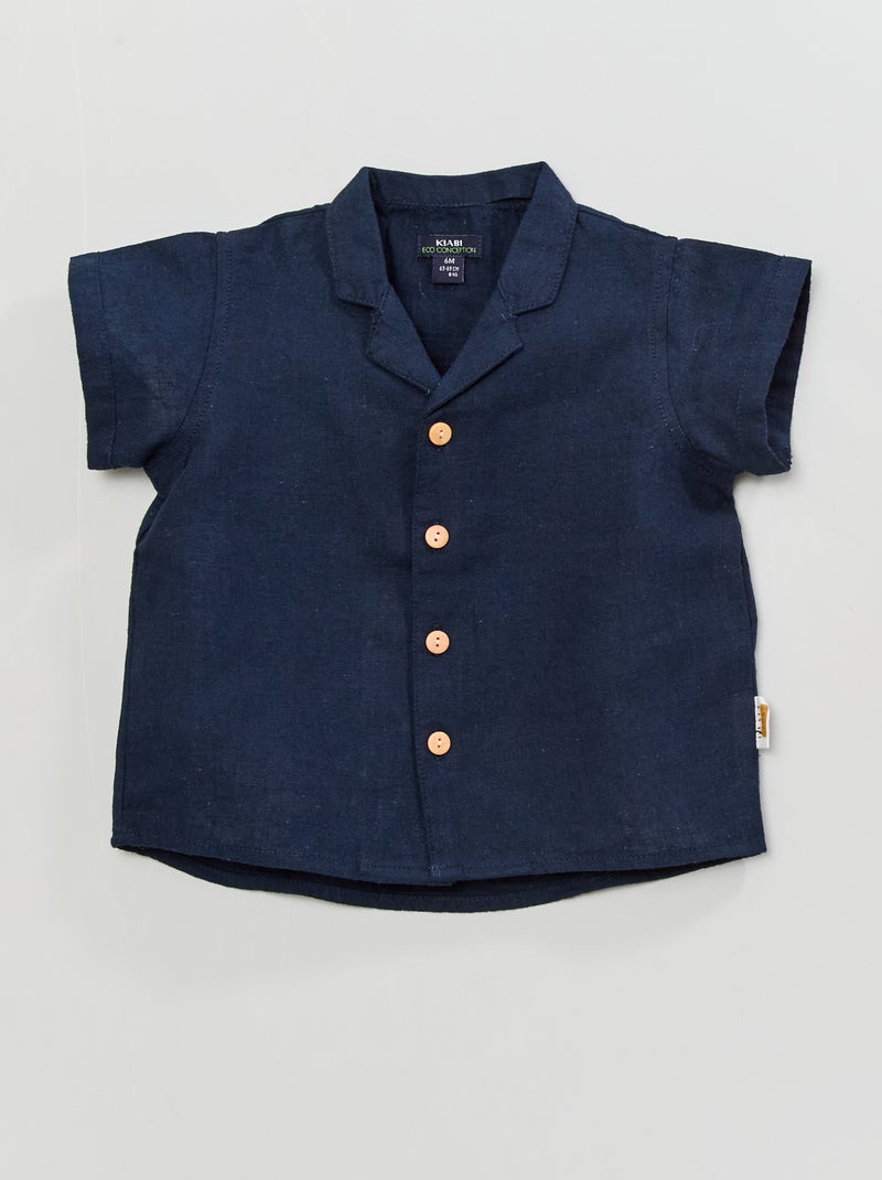 Camicia a maniche corte bimateriale blu - Kiabi