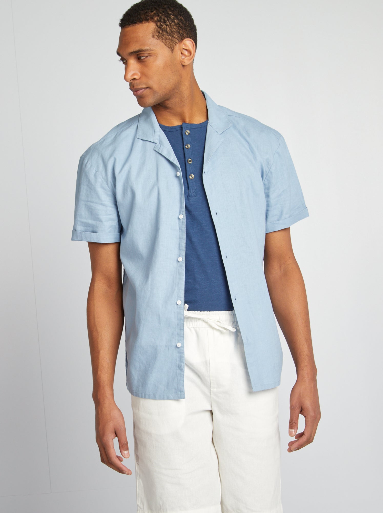 Camicia a maniche corte con collo a polo - blu - Uomo - 15.00€ - Kiabi