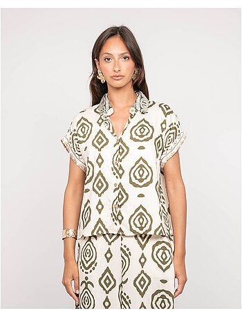 Camicia a maniche corte con motivi OFELIA