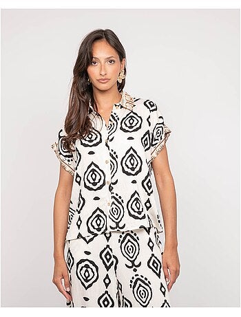 Camicia a maniche corte con motivi OFELIA