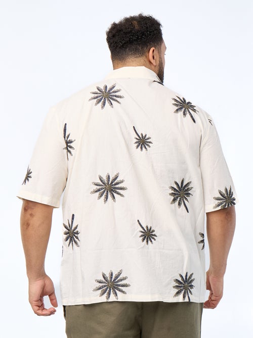Camicia a maniche corte con motivo a fiori ricamati - Kiabi