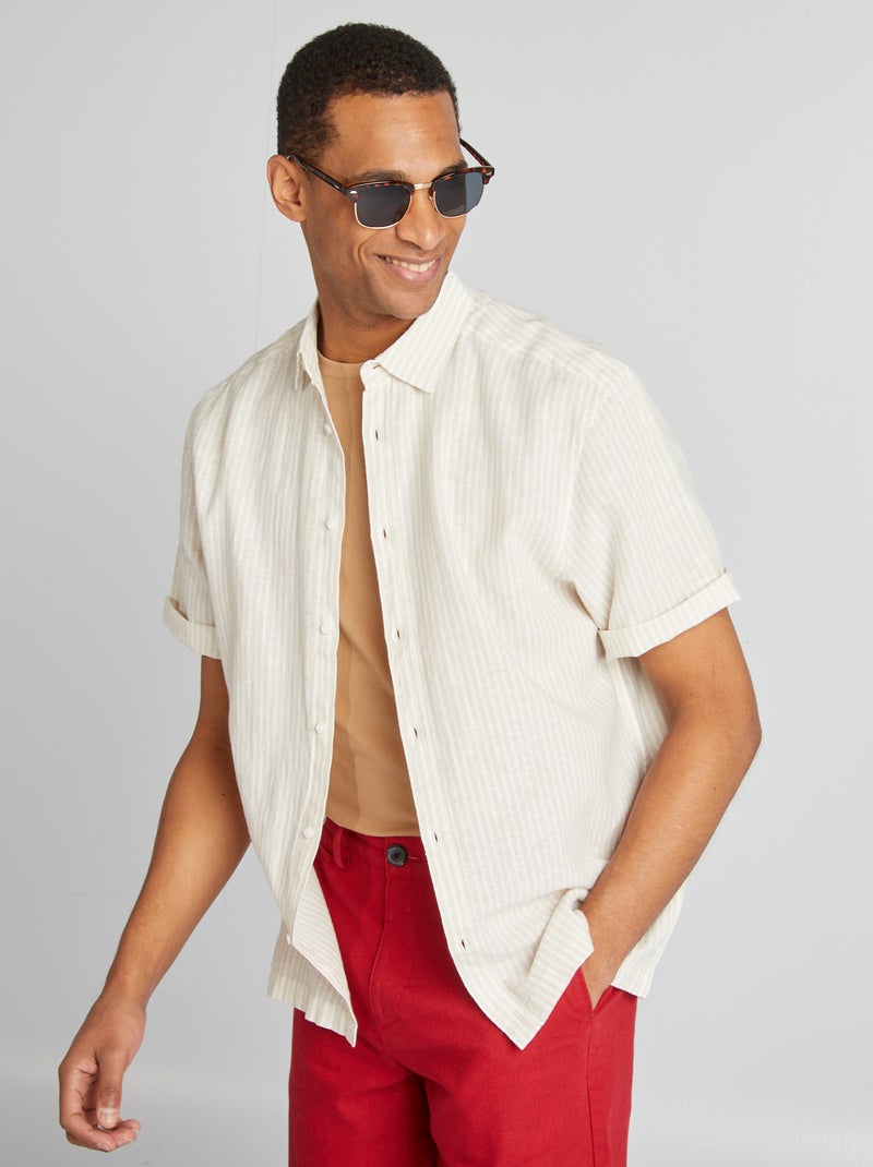 Camicia a maniche corte con motivo BEIGE - Kiabi