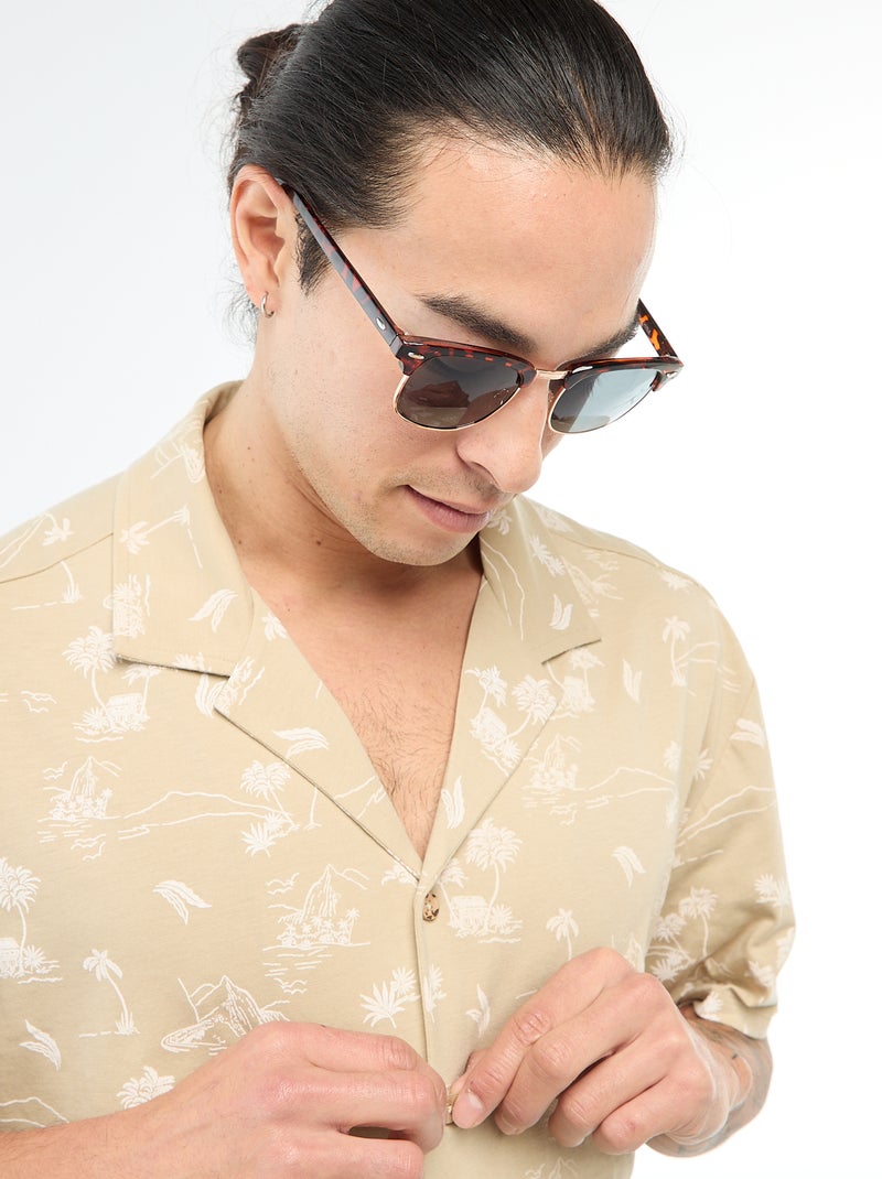 Camicia a maniche corte con motivo Beige - Kiabi
