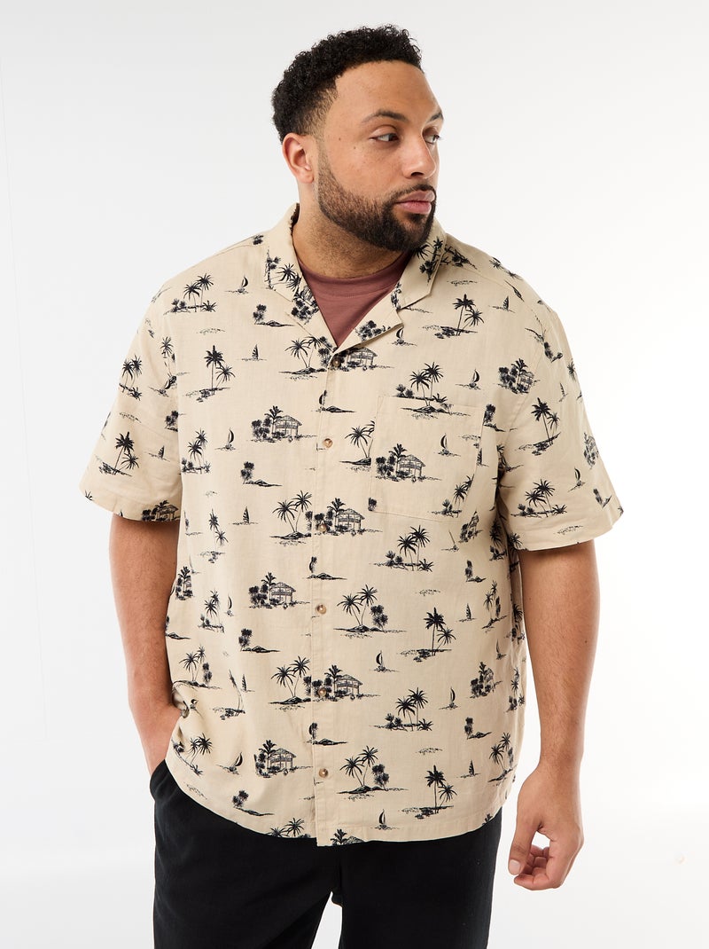 Camicia a maniche corte con motivo Beige - Kiabi