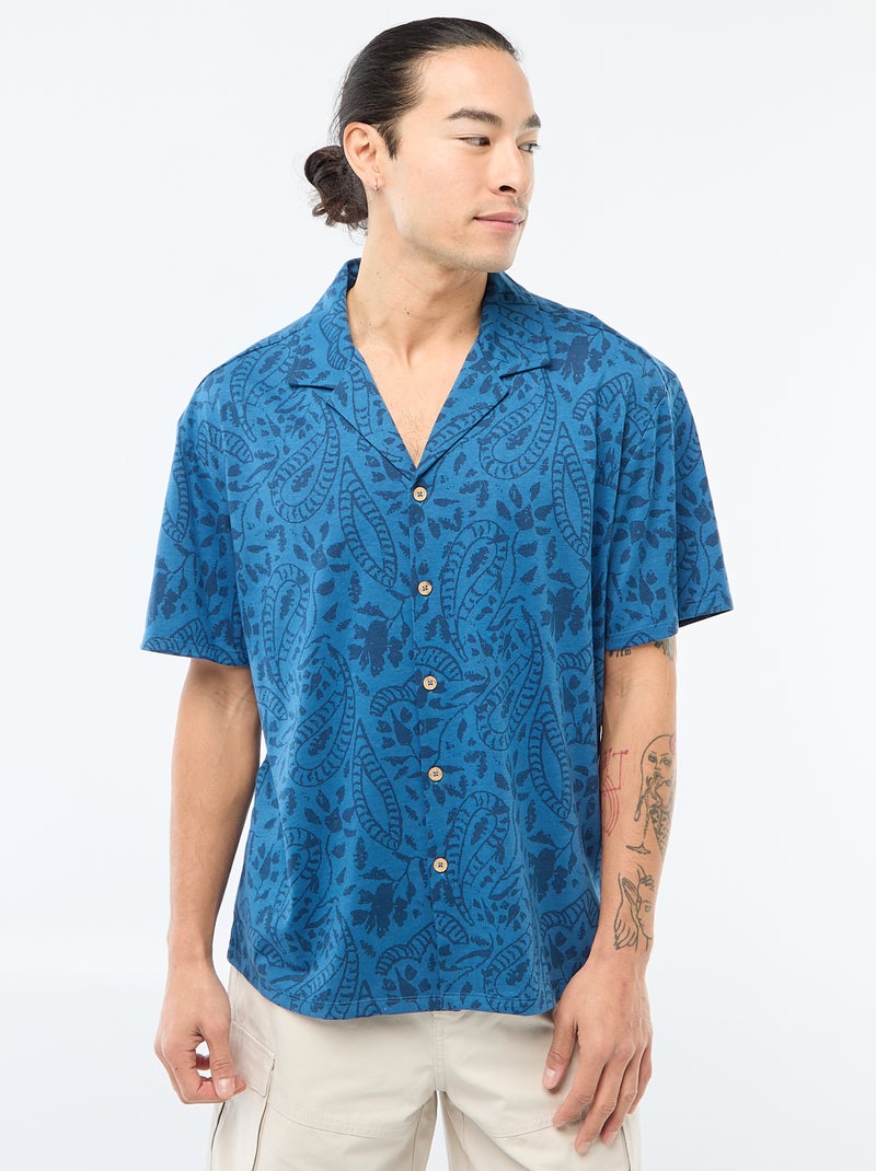 Camicia a maniche corte con motivo Blu - Kiabi