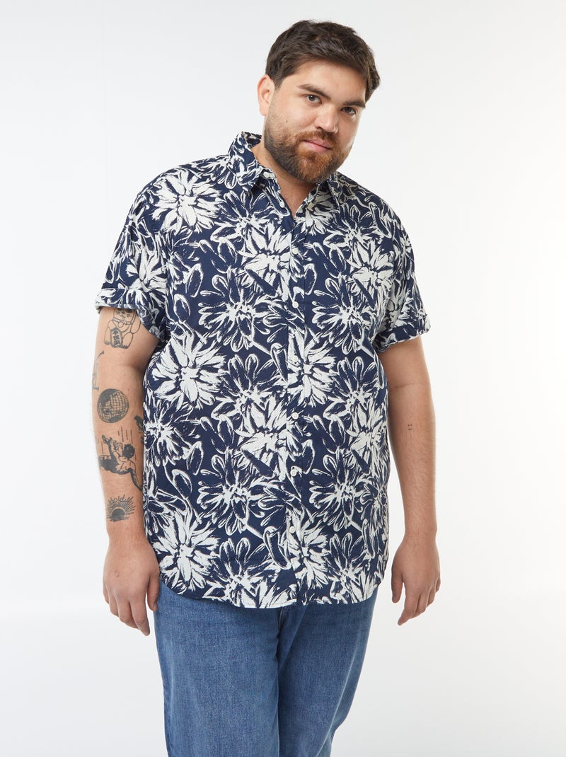 Camicia a maniche corte con motivo floreale BLU - Kiabi