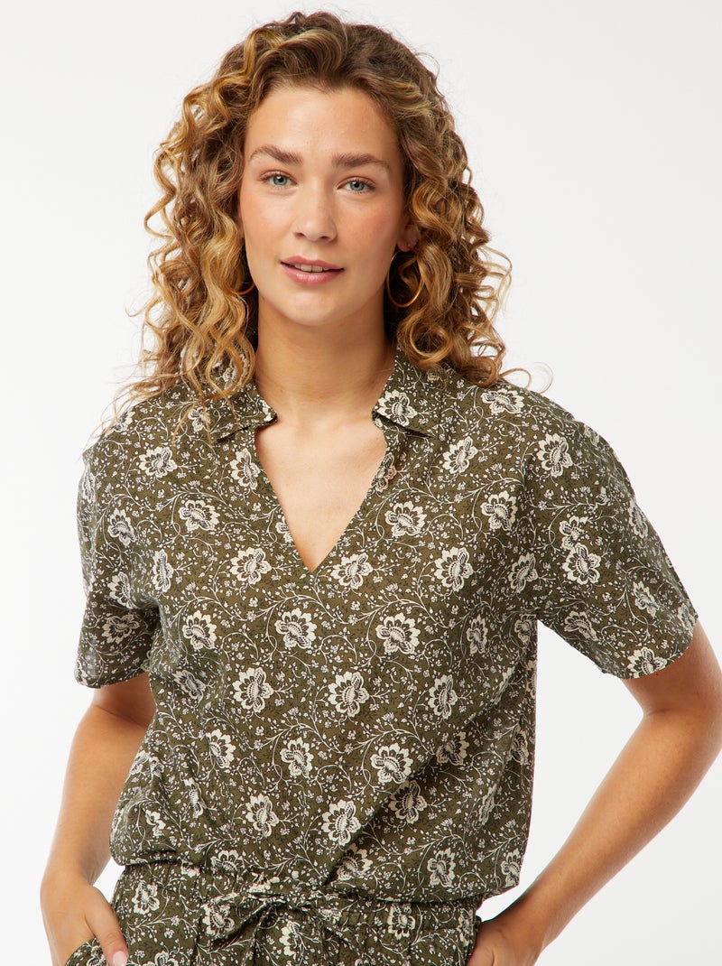 Camicia a maniche corte con motivo floreale Verde - Kiabi