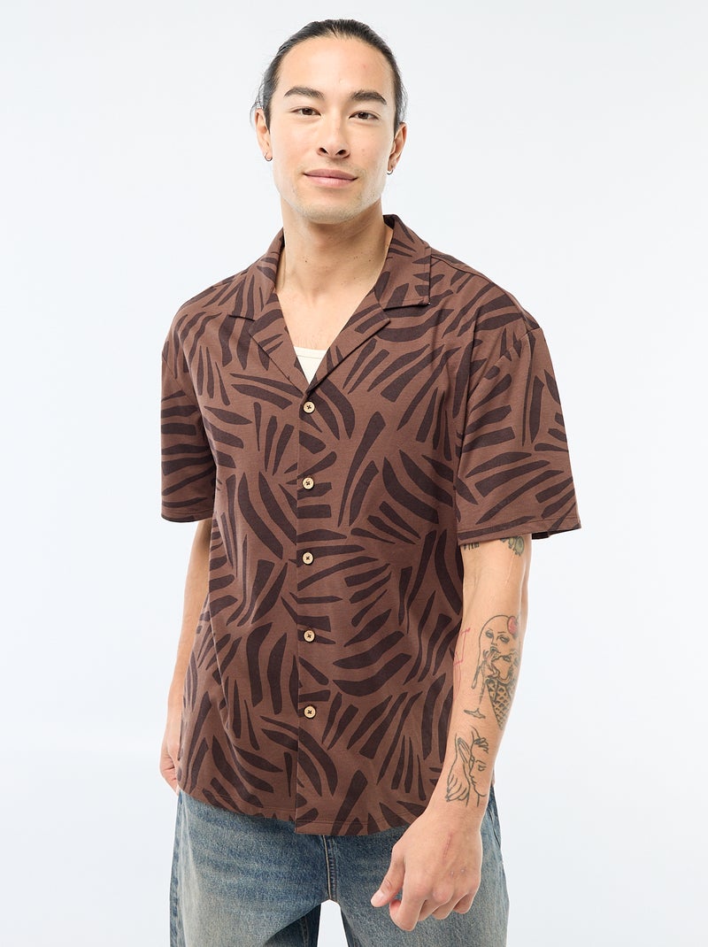 Camicia a maniche corte con motivo Marrone - Kiabi