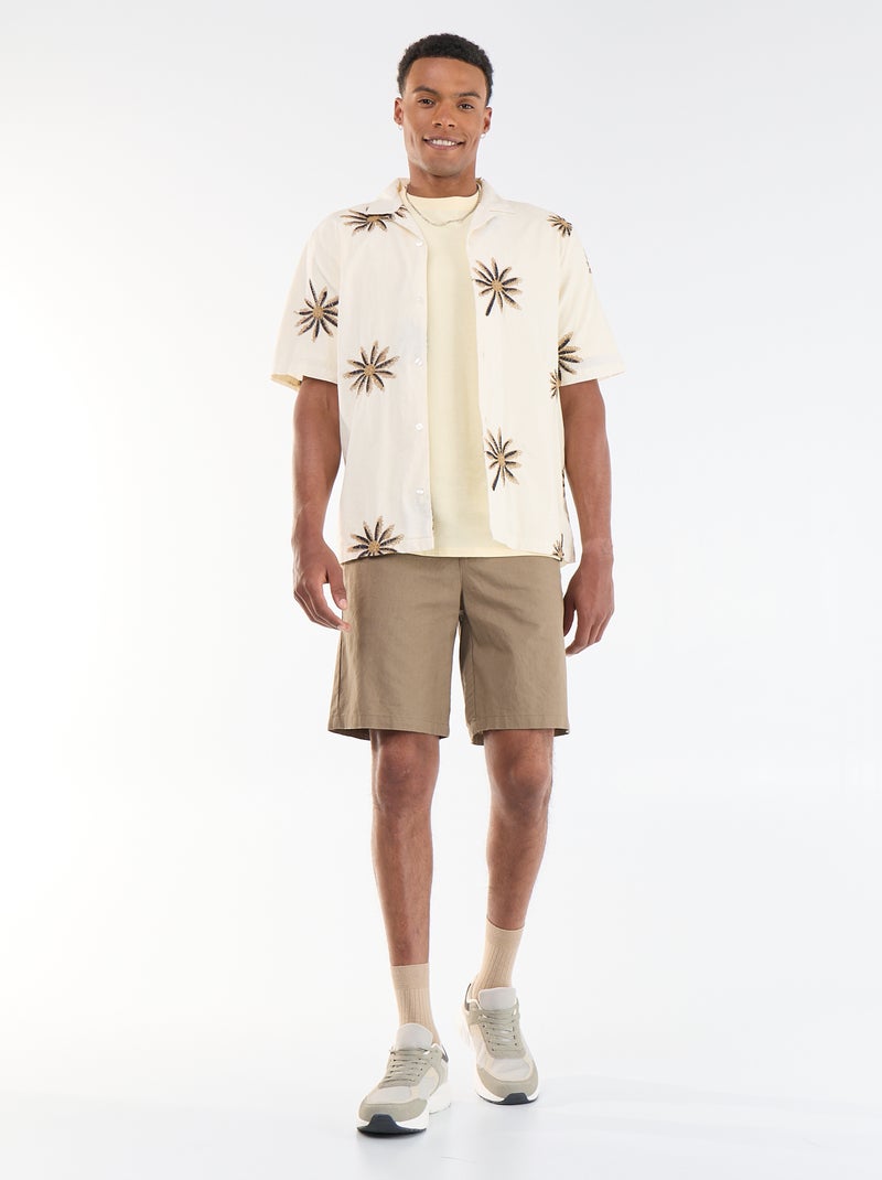 Camicia a maniche corte con motivo ricamato Beige - Kiabi