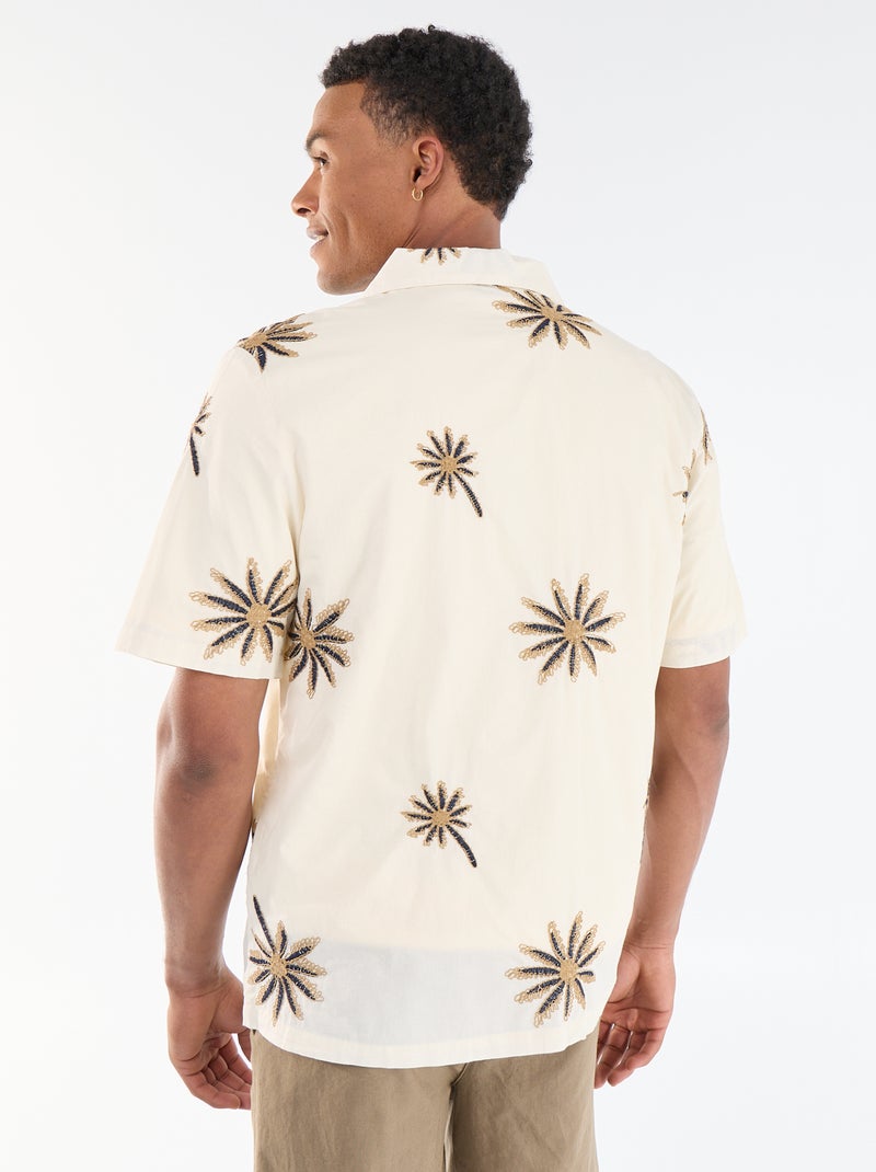 Camicia a maniche corte con motivo ricamato Beige - Kiabi