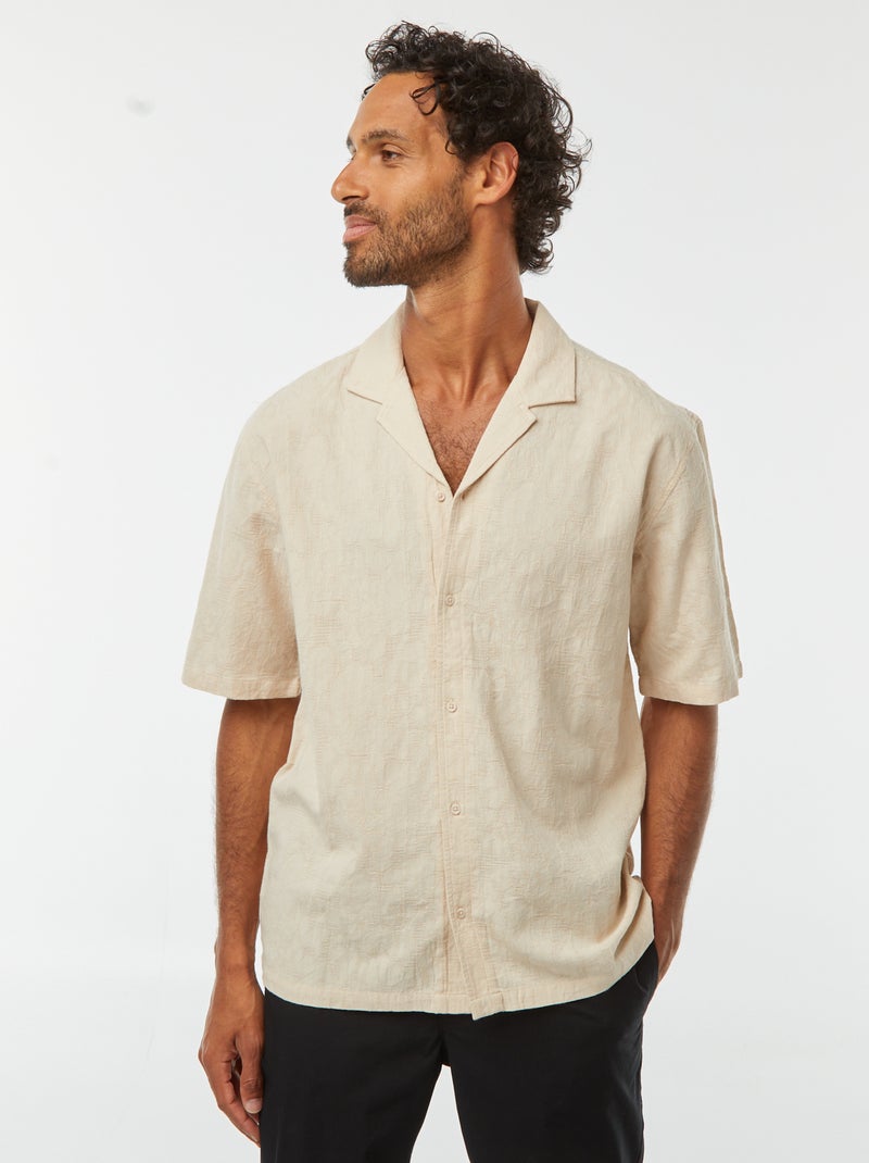 Camicia a maniche corte con ricami Beige - Kiabi