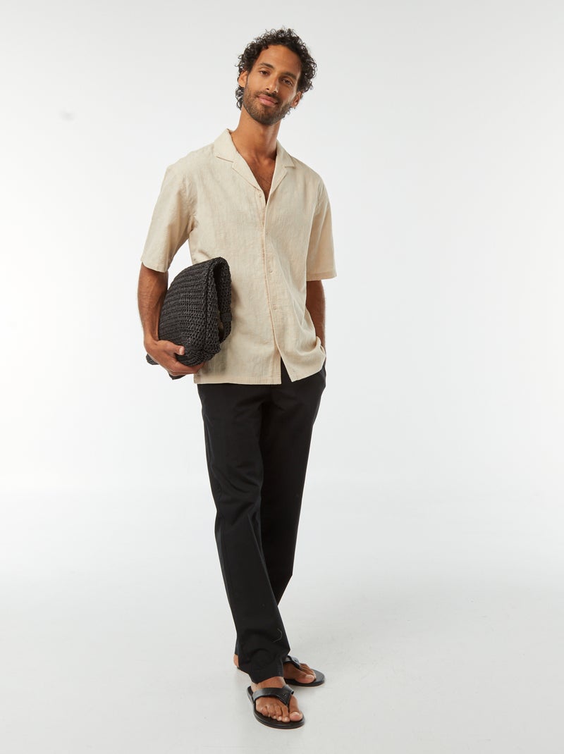 Camicia a maniche corte con ricami Beige - Kiabi