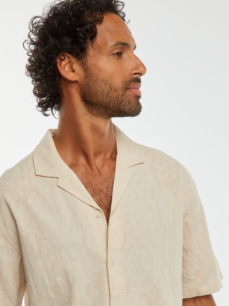 Camicia a maniche corte con ricami Beige - Kiabi
