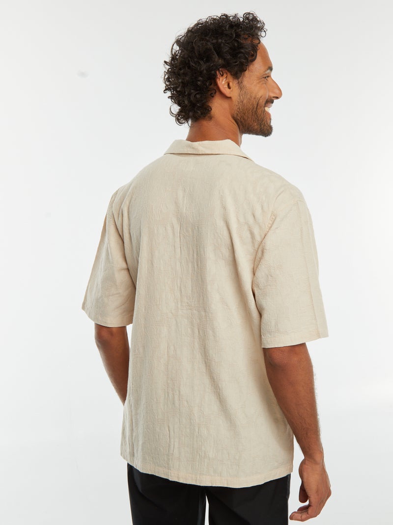 Camicia a maniche corte con ricami Beige - Kiabi