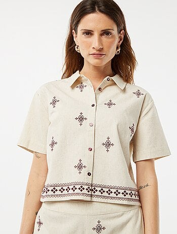 Camicia a maniche corte con ricami