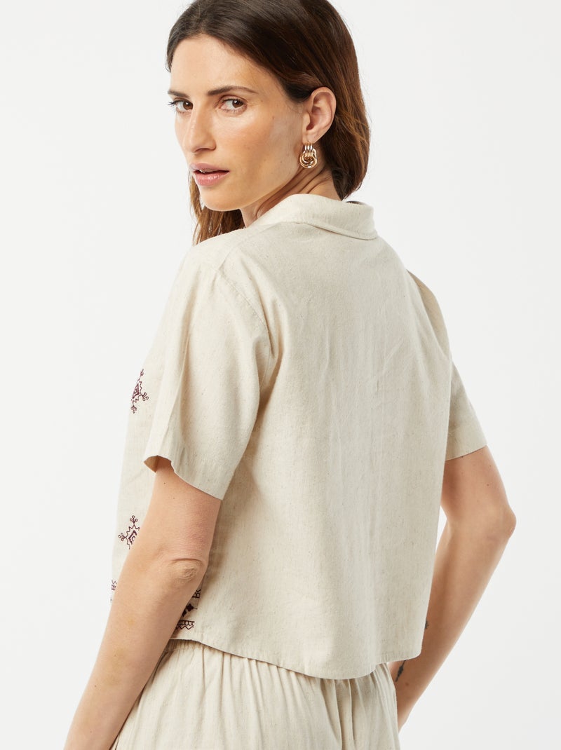 Camicia a maniche corte con ricami BEIGE - Kiabi