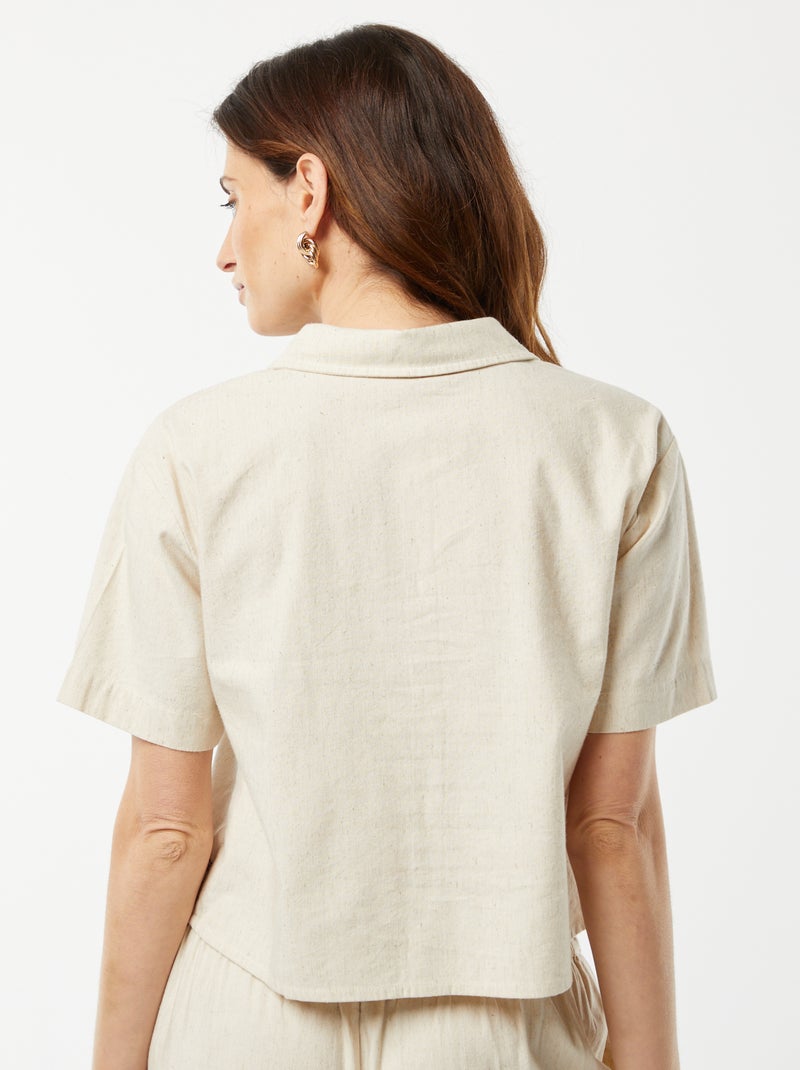 Camicia a maniche corte con ricami BEIGE - Kiabi