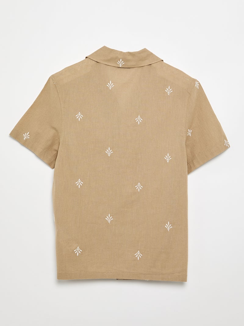 Camicia a maniche corte con ricami Beige - Kiabi
