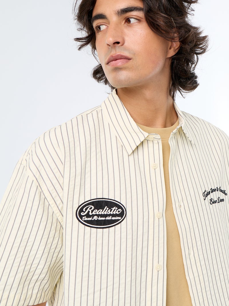 Camicia a maniche corte con ricami Beige - Kiabi