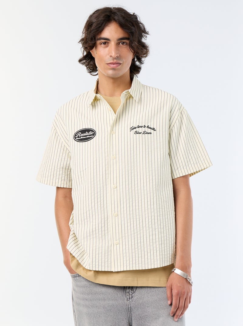 Camicia a maniche corte con ricami Beige - Kiabi