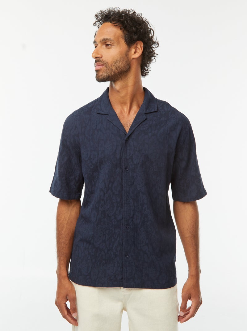 Camicia a maniche corte con ricami blu - Kiabi