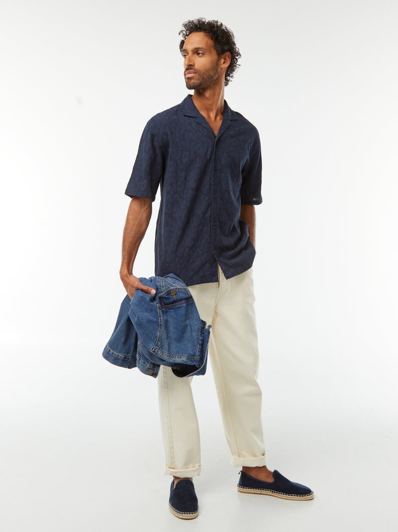Camicia a maniche corte con ricami blu - Kiabi