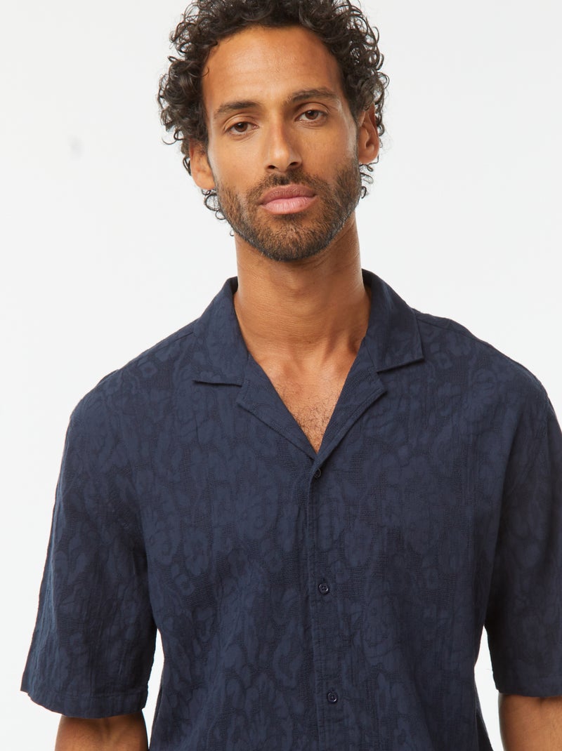 Camicia a maniche corte con ricami blu - Kiabi