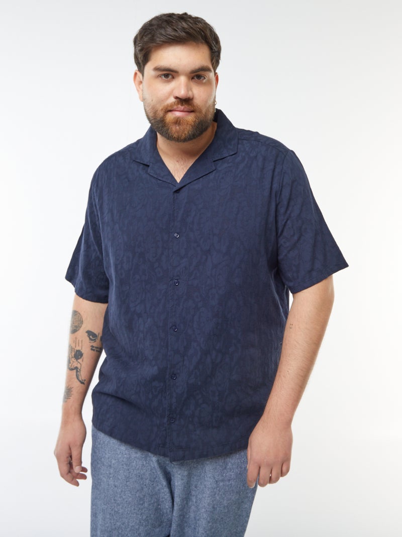 Camicia a maniche corte con ricami blu - Kiabi