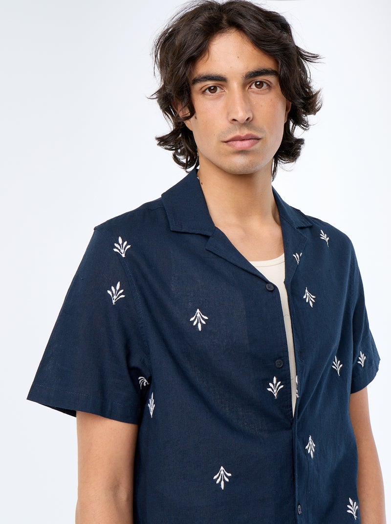 Camicia a maniche corte con ricami Blu - Kiabi